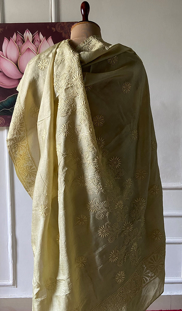 Women's Lakhnavi Handcrafted Tussar Silk Chikankari Saree - HONC0307380