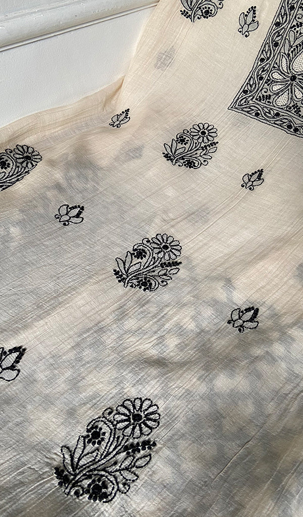 Women's Lakhnavi Handcrafted Mul Chanderi Unstitched Kurta And Dupatta Set - HONC0374249