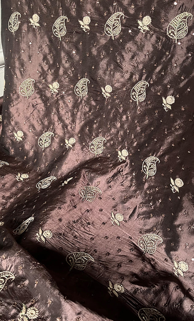 Women's Lakhnavi Handcrafted Pure Silk Chikankari Unstitched Kurta And Dupatta Set- HONC0251028