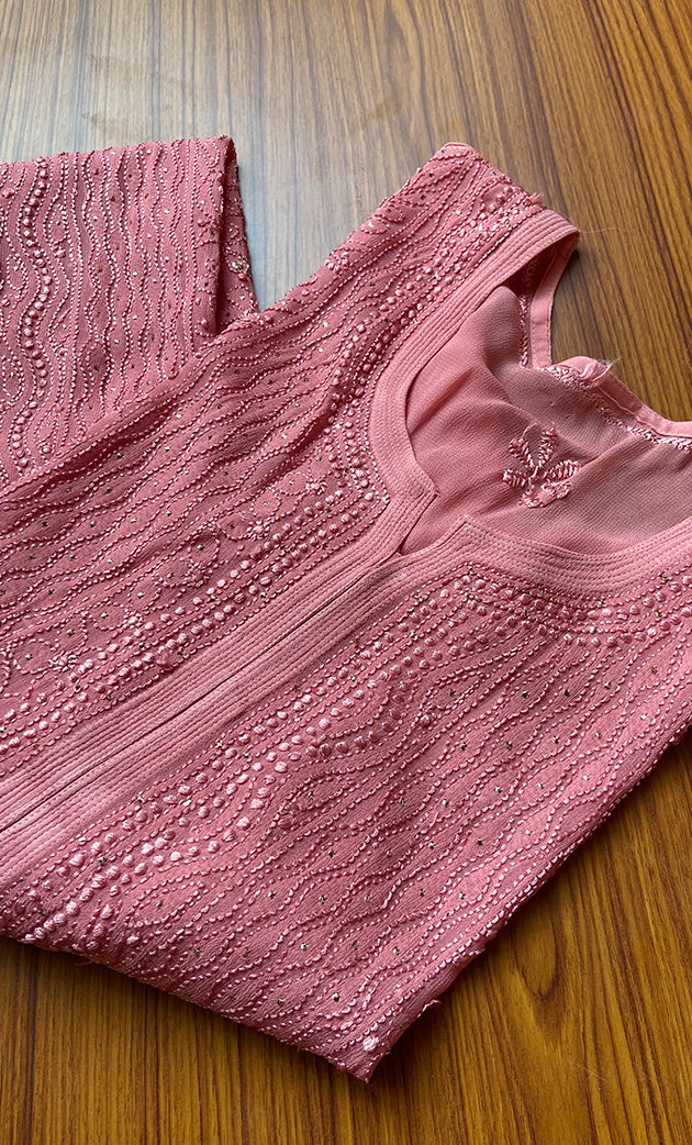 Yusra Women's Lakhnavi Handcrafted Viscose Georgette Chikankari Kurti- HONC0282716