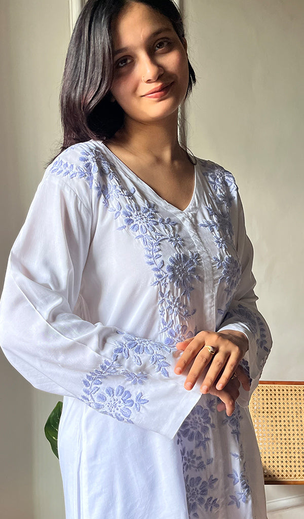 Women's Lakhnavi Handcrafted Modal Cotton Chikankari Top - HONC0288157