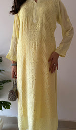 Load image into Gallery viewer, Yusra Women's Lakhnavi Handcrafted Viscose Georgette Chikankari Kurti- HONC0350437