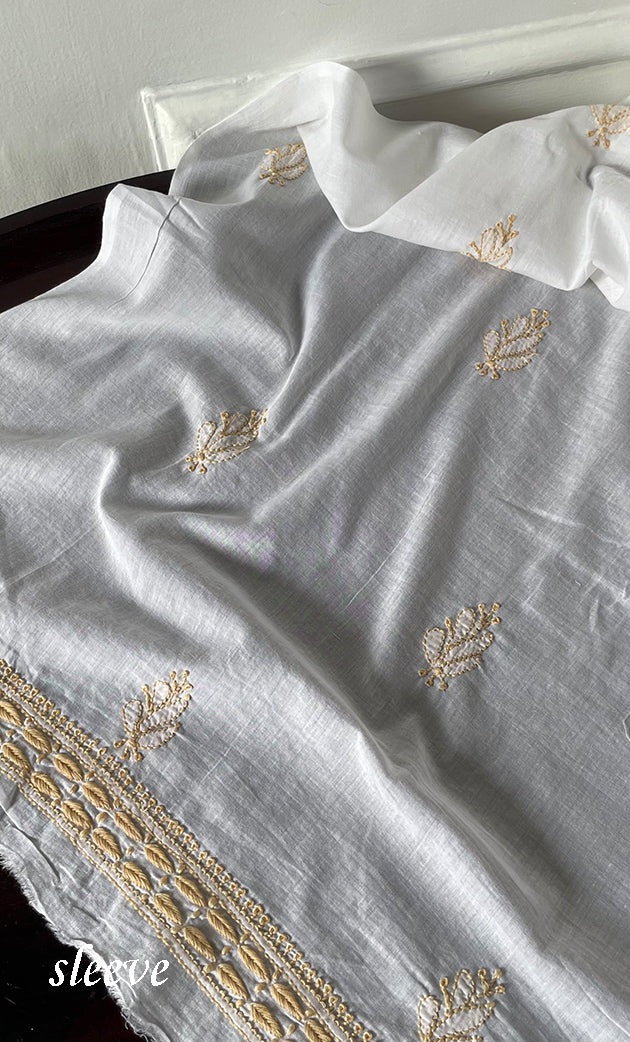 Women's Lakhnavi Handcrafted Cotton Chikankari Unstitched Kurti Fabric - HONC0318058