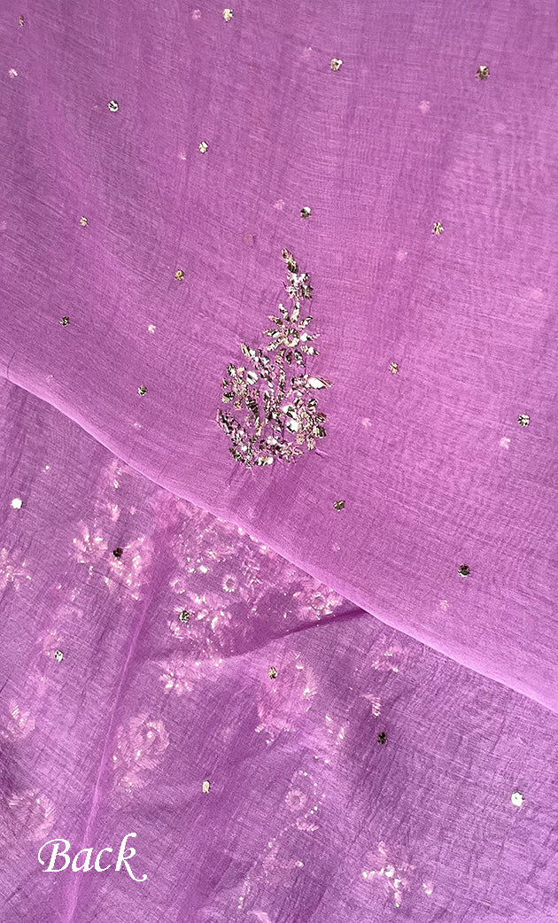 Women's Lakhnavi Handcrafted Mul Chanderi Unstitched Chikankari Full Suit Material - HONC0323631