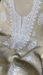 Load image into Gallery viewer, Women's Lakhnavi Handcrafted Tissue Chanderi Unstitched Chikankari Kurta And Dupatta Set - HONC0360002