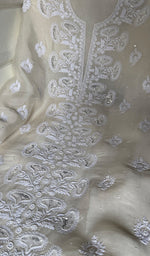 White Pure Organza Silk Chikankari 2 Pc Unstitched Suit Set