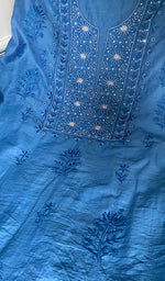 Women's Lakhnavi Handcrafted Chanderi Silk Unstitched Chikankari Full Suit - HONC0367198
