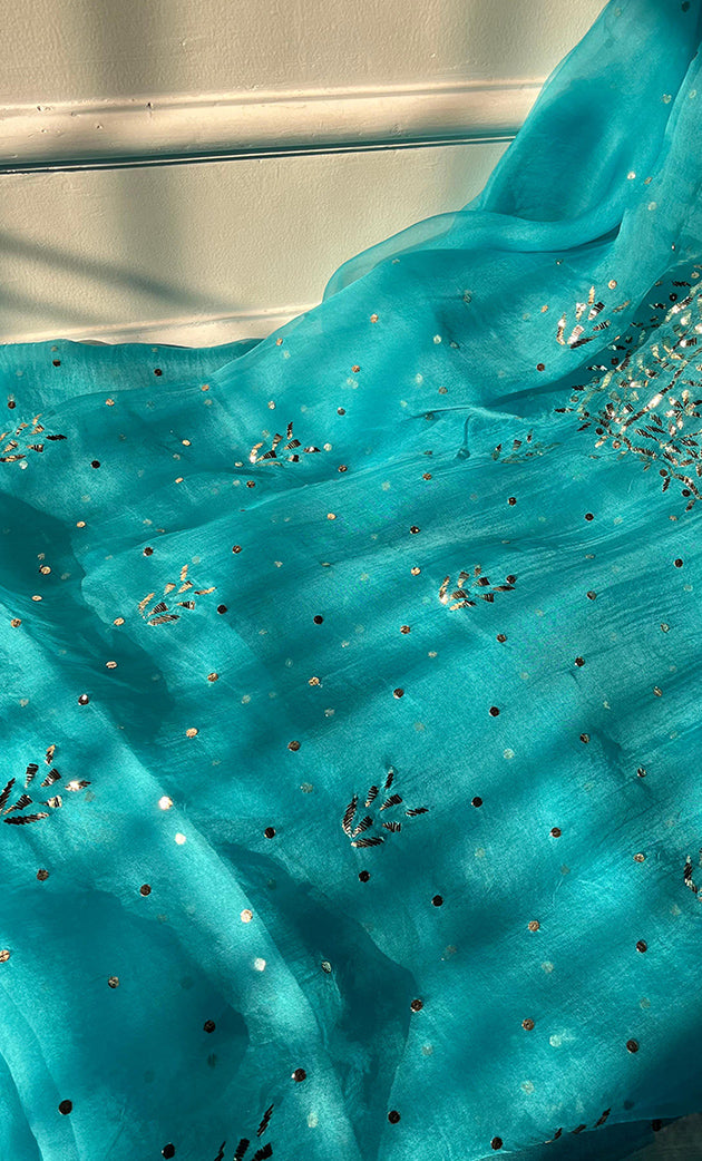 Marifa Women's Lakhnavi Handcrafted Pure Organza Chikankari Unstitched Kurta And Dupatta Set- HONC0292531