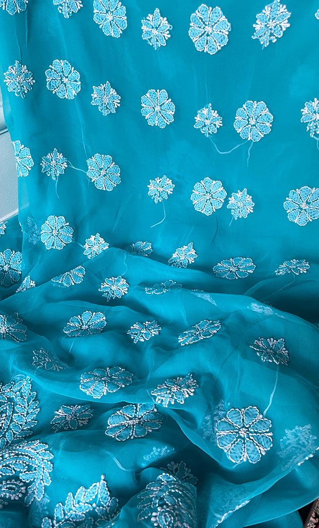 Women's Lucknowi Handcrafted Faux-Georgette Chikankari Suit Material - HONC0311927