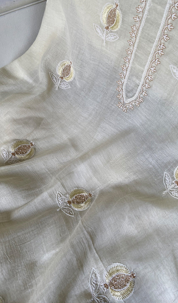 Mahira Women's Lakhnavi Handcrafted Mul Chanderi Unstitched Chikankari Full Suit - HONC0355230