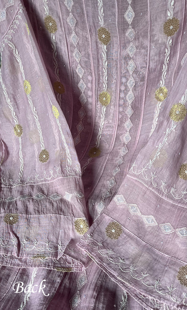 Izna Women's Lakhnavi Handcrafted Mul Chanderi Semi - Stitched Anarkali And Dupatta Set - HONC0302870