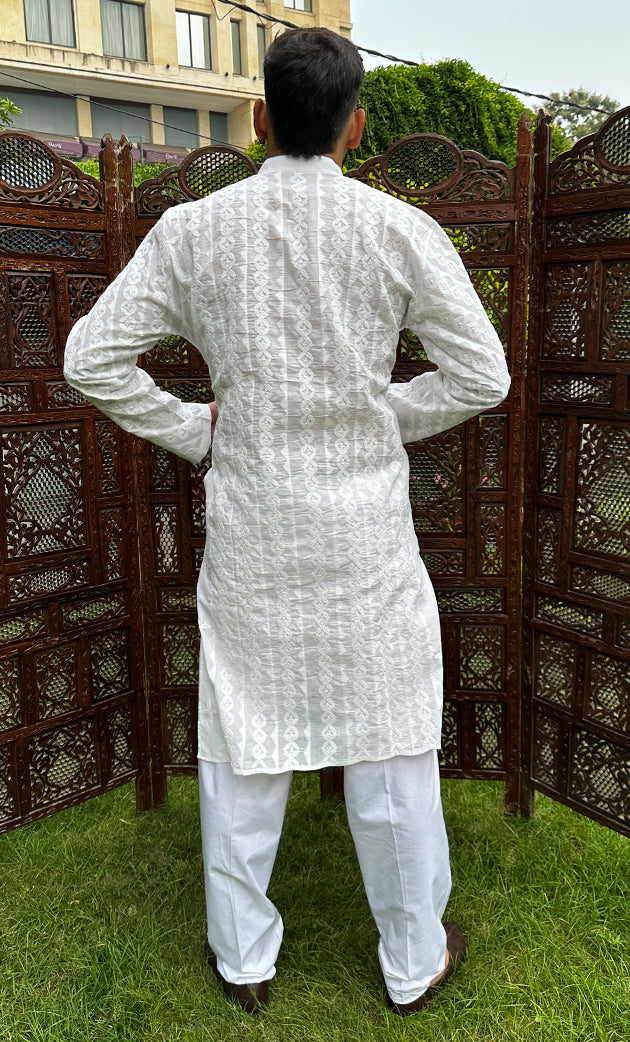 Men's Lucknowi Handcrafted Cotton Chikankari Kurta - HONC0283972