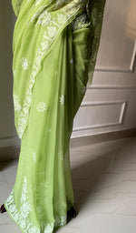 Load image into Gallery viewer, Women&#39;s Lucknowi Handcrafted Faux-Georgette Chikankari Saree - HONC0295210
