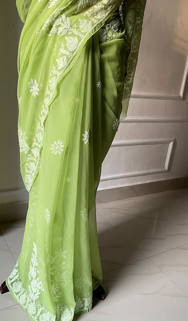 Women's Lucknowi Handcrafted Faux-Georgette Chikankari Saree - HONC0295210