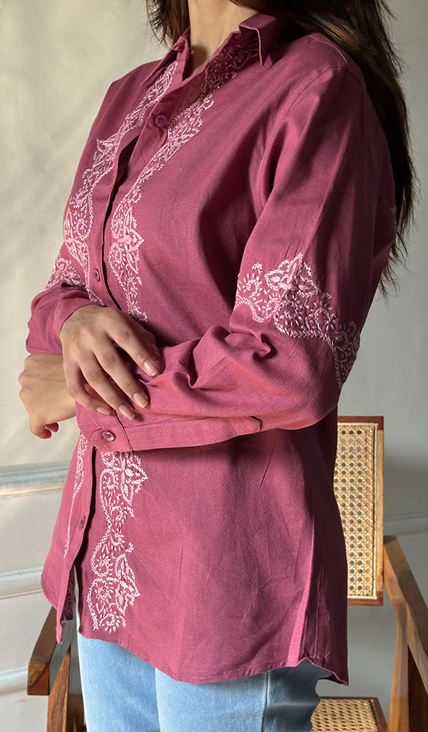 Women's Lucknowi Handcrafted Slub Cotton Chikankari Top - HONC0299127