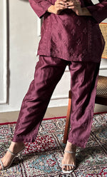 Load image into Gallery viewer, Imara Women's Lakhnavi Handcrafted Chanderi Silk Chikankari Top And Pant Set - HONC0340440