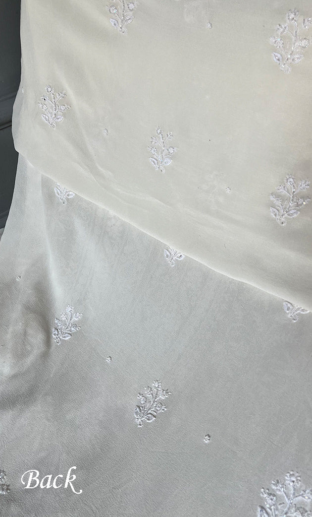 Women's Lakhnavi Handcrafted Pure Silk Georgette Chikankari Kurta And Dupatta Set- HONC0258090