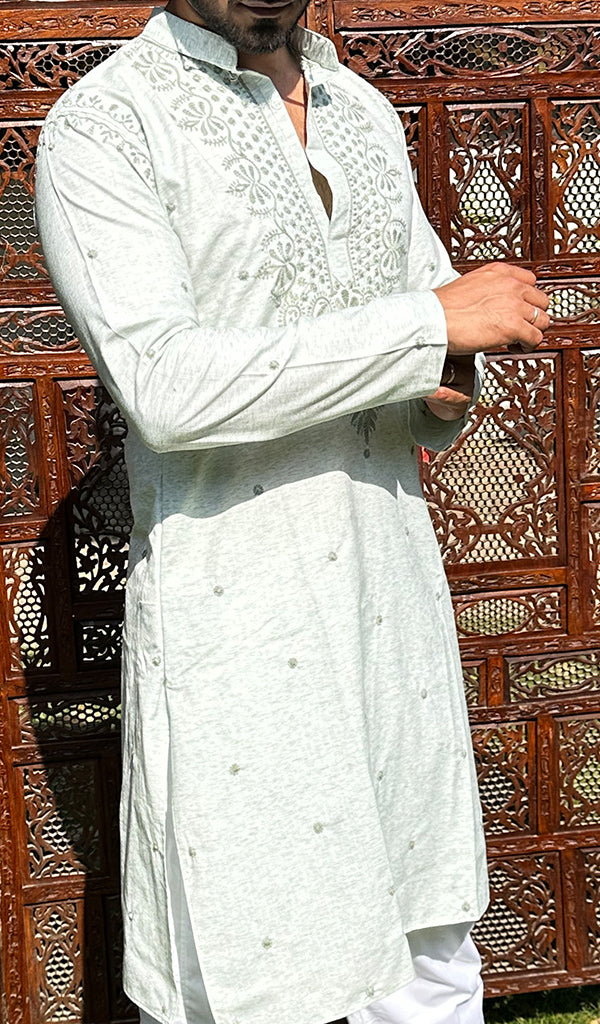 Men's Lucknowi Handcrafted Cotton Chikankari Kurta - HONC0329869