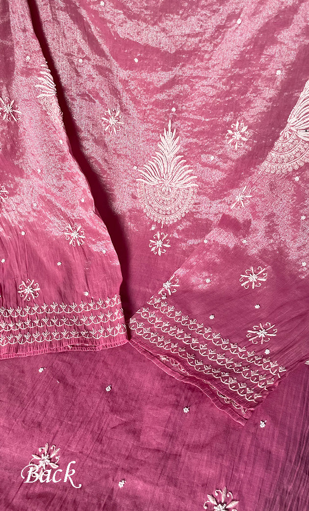 Women's Lakhnavi Handcrafted Tissue Chanderi Semi-Stitched Anarkali And Dupatta Set - HONC0323636