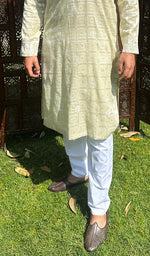 将图像加载到图库查看器中， Men's Lucknowi Handcrafted Cotton Chikankari Kurta - HONC0335234