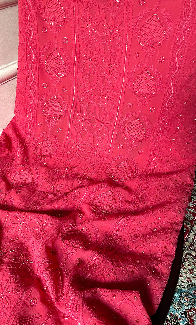 Women's Lakhnavi Handcrafted Viscose Georgette Chikankari Full Suit Material - HONC0299910