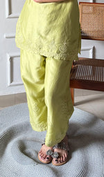 Load image into Gallery viewer, Amreena Women's Lakhnavi Handcrafted Chanderi Silk Chikankari Top And Pant Set - HONC0344939