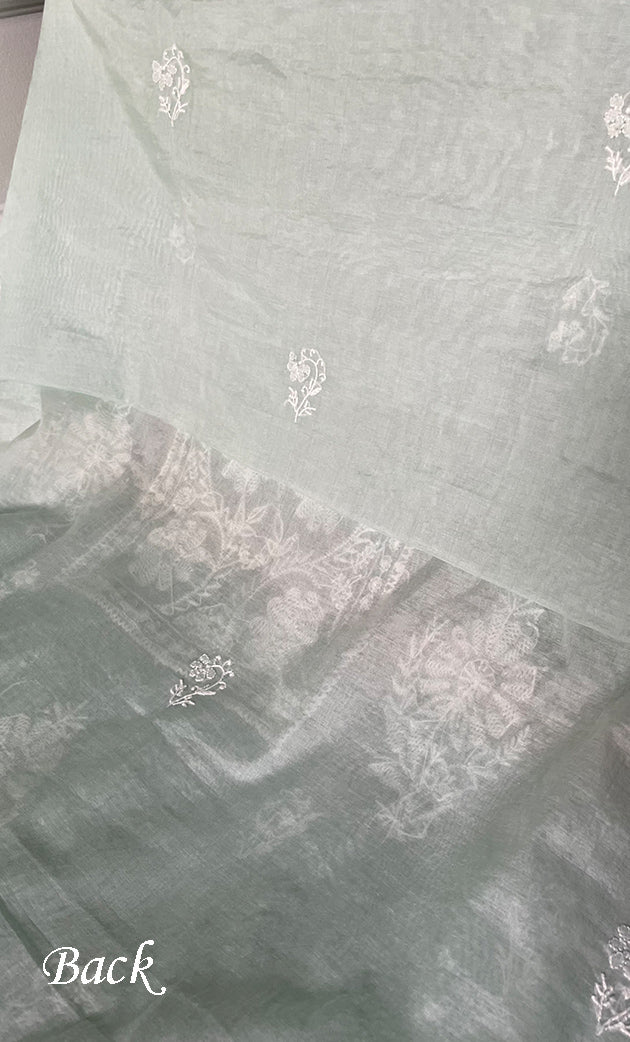 Women's Lakhnavi Handcrafted Mul Chanderi Unstitched Chikankari Full Suit Material - HONC0274498