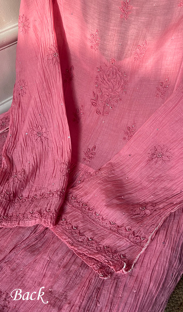Women's Lakhnavi Handcrafted Mul Chanderi Chikankari Semi Stitched Anarkali And Dupatta Set- HONC0286666