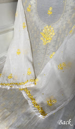 Load image into Gallery viewer, Saziya Women's Lakhnavi Handcrafted Mul Chanderi Semi - Stitched Kurta And Dupatta Set - HONC0357410