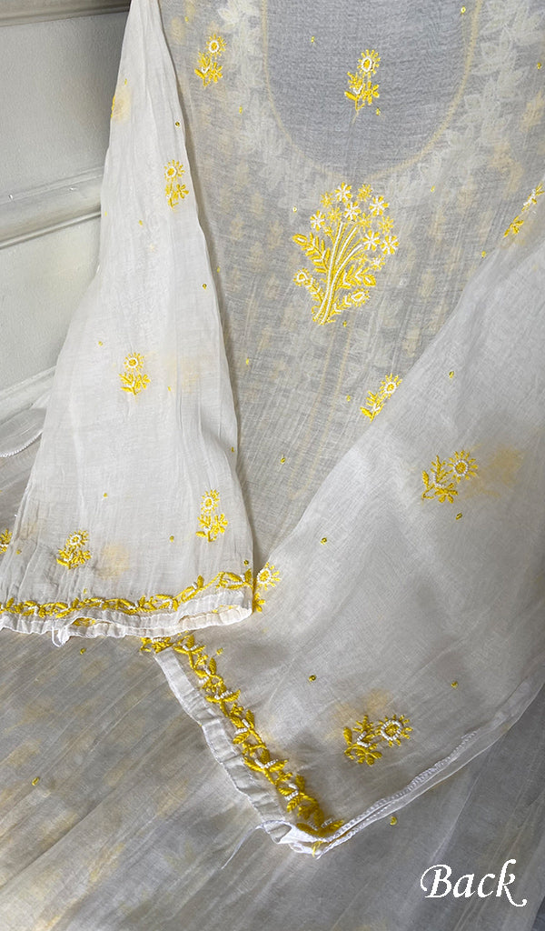 Saziya Women's Lakhnavi Handcrafted Mul Chanderi Semi - Stitched Kurta And Dupatta Set - HONC0357410