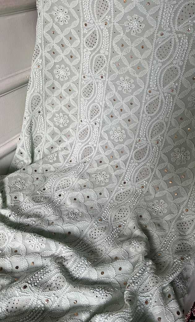 Women's Lucknowi Handcrafted Viscose Georgette Unstitched Chikankari Suit Material - HONC0271118