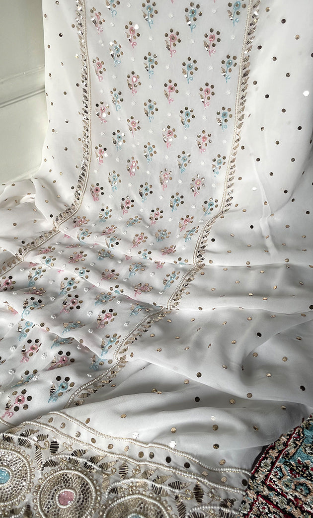 Women's Lucknowi Handcrafted Viscose Georgette Semi - Stitched Chikankari Kurta and Dupatta Set- HONC0328908