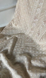 将图像加载到图库查看器中， Lucknowi Handcrafted Munga Silk Unstitched Chikankari Unisex Kurta Fabric - HONC0340840