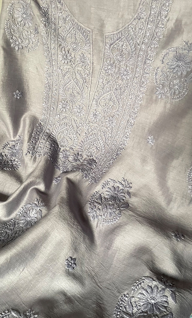 Women's Lucknowi Handcrafted Chanderi Silk Chikankari Full Suit Material - HONC0322745