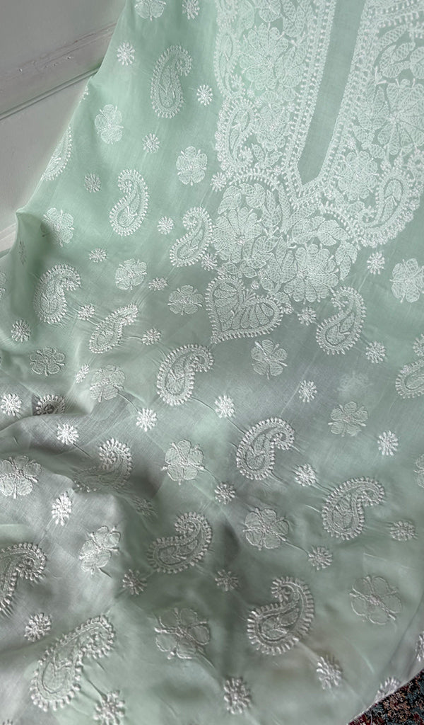 Women's Lakhnavi Handcrafted Cotton Chikankari Unstitched Kurti Fabric - HONC0367467