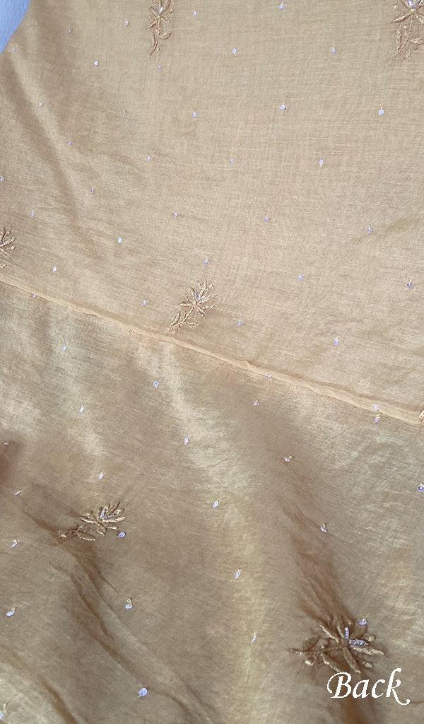 Women's Lakhnavi Handcrafted Mul Chanderi Unstitched Chikankari Full Suit Material - HONC0328108