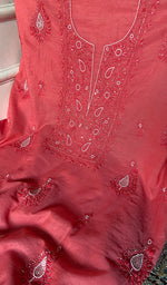 Load image into Gallery viewer, Women's Lakhnavi Handcrafted Mul Chanderi Unstitched Chikankari Full Suit Material - HONC0300851