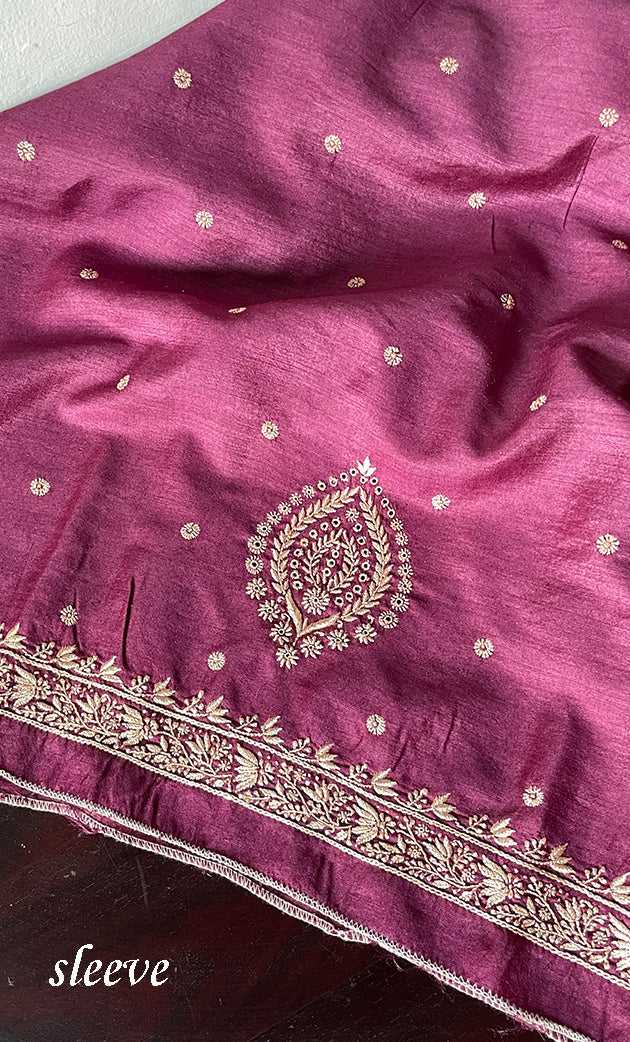 Lucknowi Handcrafted Munga Silk Chikankari Unstitched Men's Kurta Fabric - HONC0327308