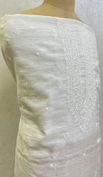 Load image into Gallery viewer, Lucknowi Handcrafted White Cotton Chikankari Unstitched Men&#39;s Kurta Fabric - HONC0146625
