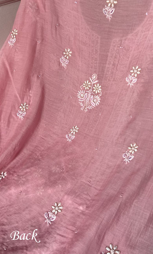 Women's Lakhnavi Handcrafted Mul Chanderi UnStitched Kurta And Dupatta Set - HONC0318517