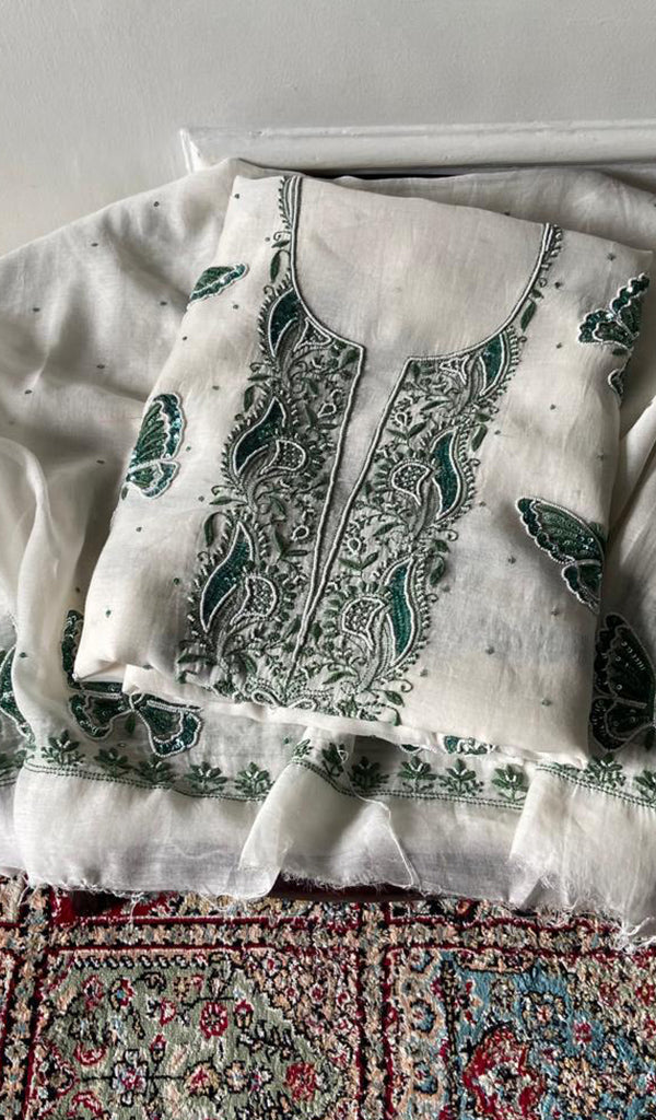 Titlee Women's Lakhnavi Handcrafted Mul Chanderi Kurta And Dupatta Set .