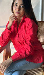 Load image into Gallery viewer, Women&#39;s Lucknowi Handcrafted Slub Cotton Chikankari Top - HONC0299100
