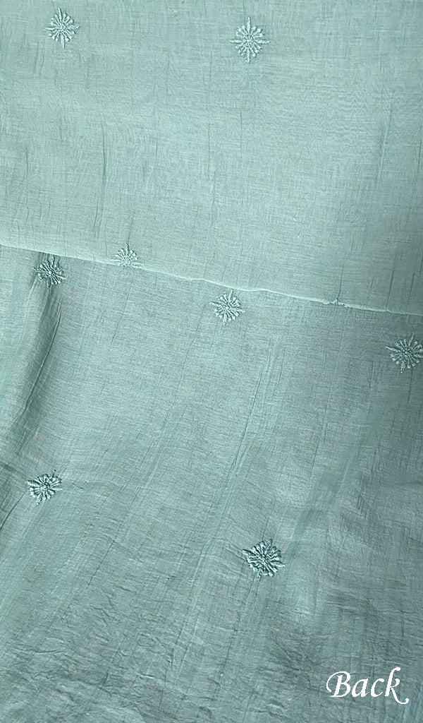 Women's Lakhnavi Handcrafted Mul Chanderi Unstitched Chikankari Full Suit Material - HONC0345050
