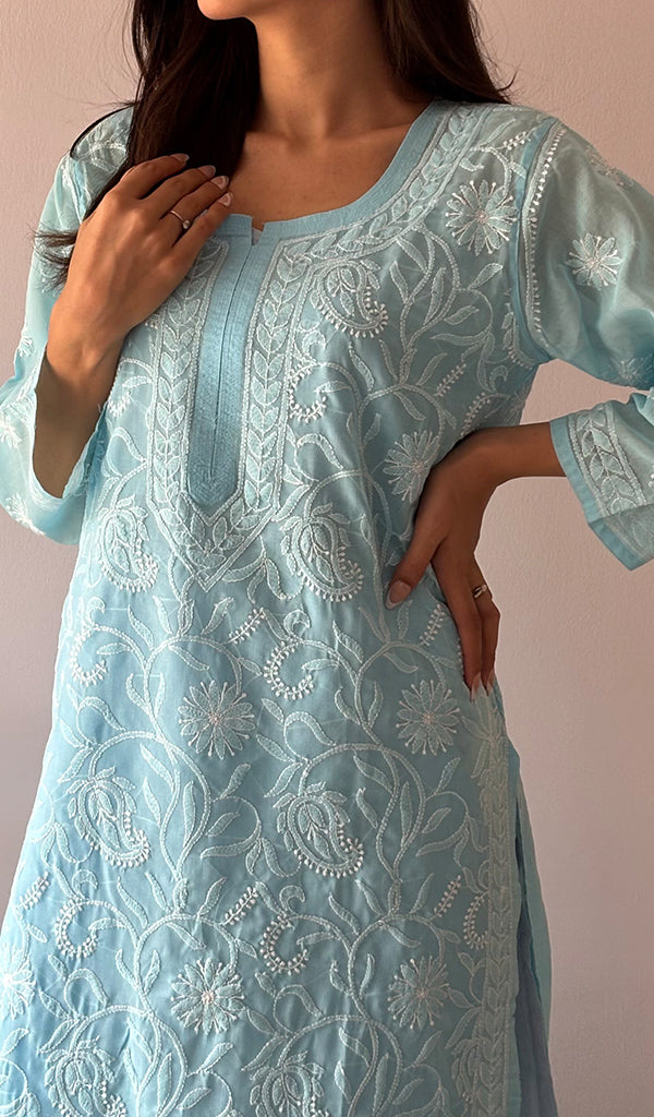Anisa  Women's Lakhnavi Handcrafted Cotton Chikankari Kurti - HONC0356971