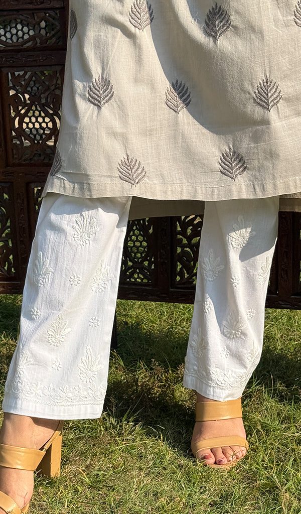 Women's Lucknowi Handcrafted Cotton Chikankari Pant - HONC0250603