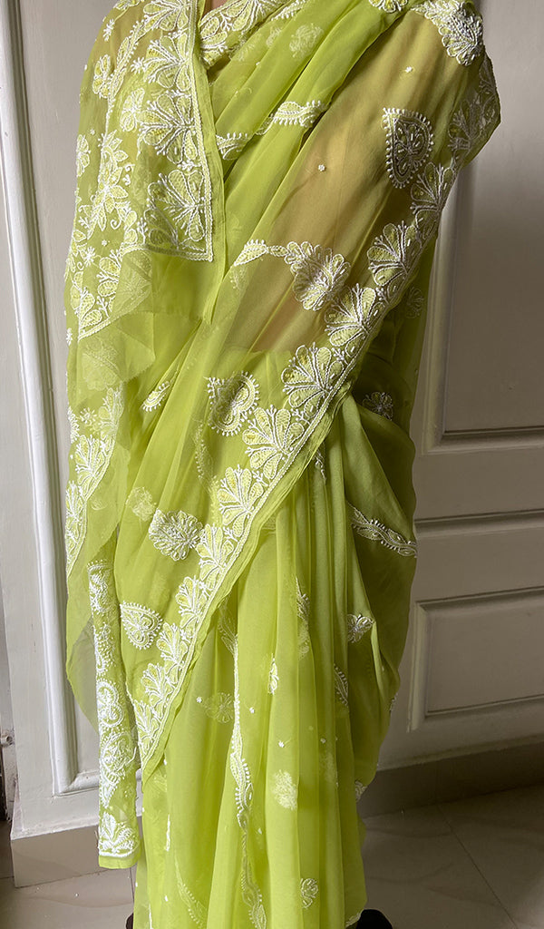 Women's Lakhnavi Handcrafted Faux-Georgette Chikankari Saree - HONC0223881