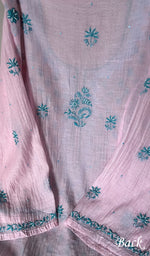 将图像加载到图库查看器中， Saziya Women's Lakhnavi Handcrafted Mul Chanderi Semi - Stitched Kurta And Dupatta Set - HONC0246405