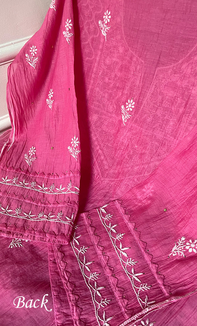 Women's Lakhnavi Handcrafted Mul Chanderi Semi - stitched Kurta And Dupatta Set- HONC0282411