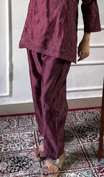Load image into Gallery viewer, Women's Lakhnavi Handcrafted Chanderi Silk Chikankari Top And Pant Set - HONC0358278