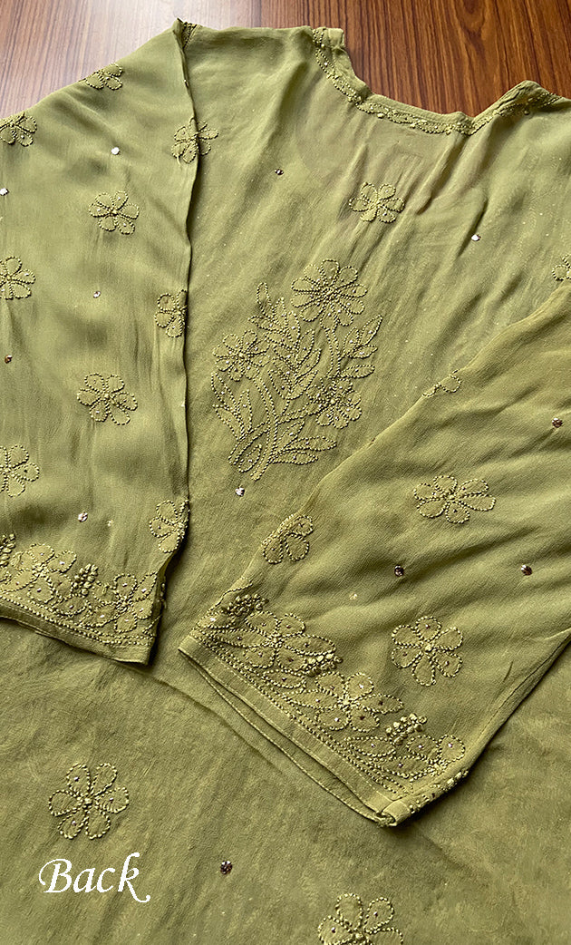 Yusra Women's Lakhnavi Handcrafted Viscose Georgette Chikankari Kurti - HONC0261382